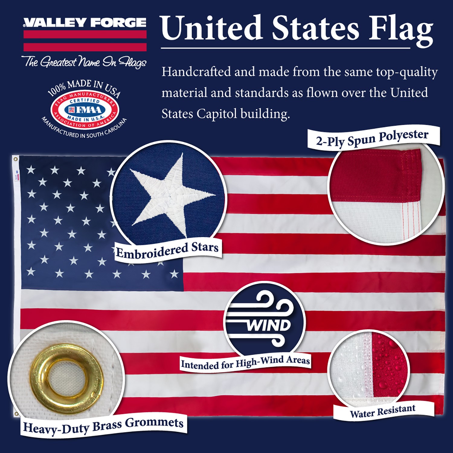 U.S. Made Blue & Yellow Poly Pennant Strings by American Flags Express