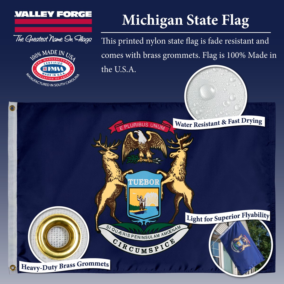 Bandiera Stato Michigan In Nylon – 5x8 Ft – Prodotta Negli USA, Alta Resistenza, Flagsource